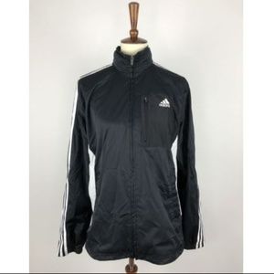 Adidas 3 Stripe Black Athletic Windbreaker Jacket